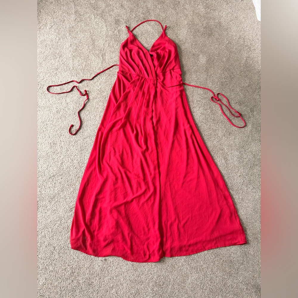 David’s Bridal Red dress size 4 Prom Maxi evening party ball gown straps wrap - Picture 11 of 12